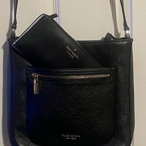 kate spade Black Pebbled Leather Crossbody with Front Pocket